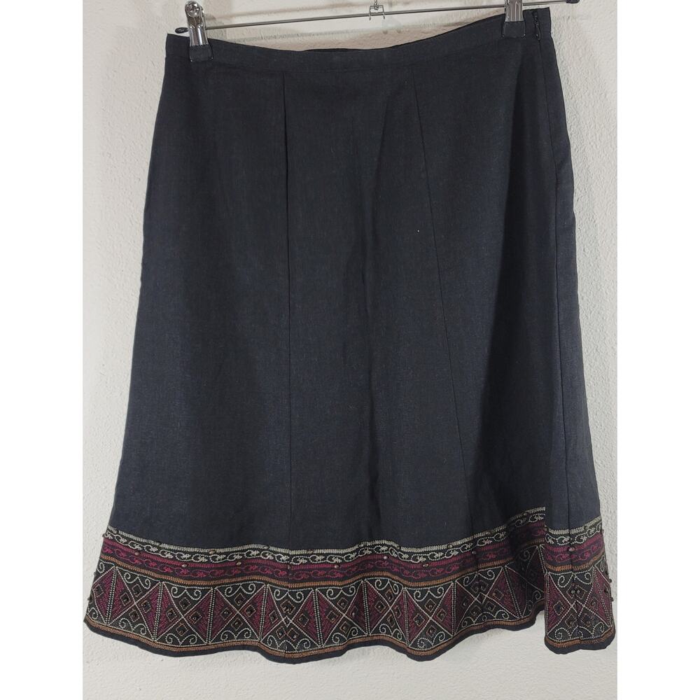 Multiples Black Embroidered Beaded A-Line Skirt PM Lightweight Lined Soft Flowy